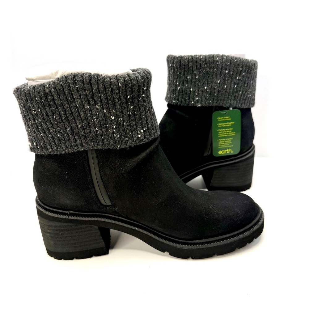 Earth Women's Gresa Cozy Waterproof Block Heel Booties Black Size 6.5M NWT/BOX